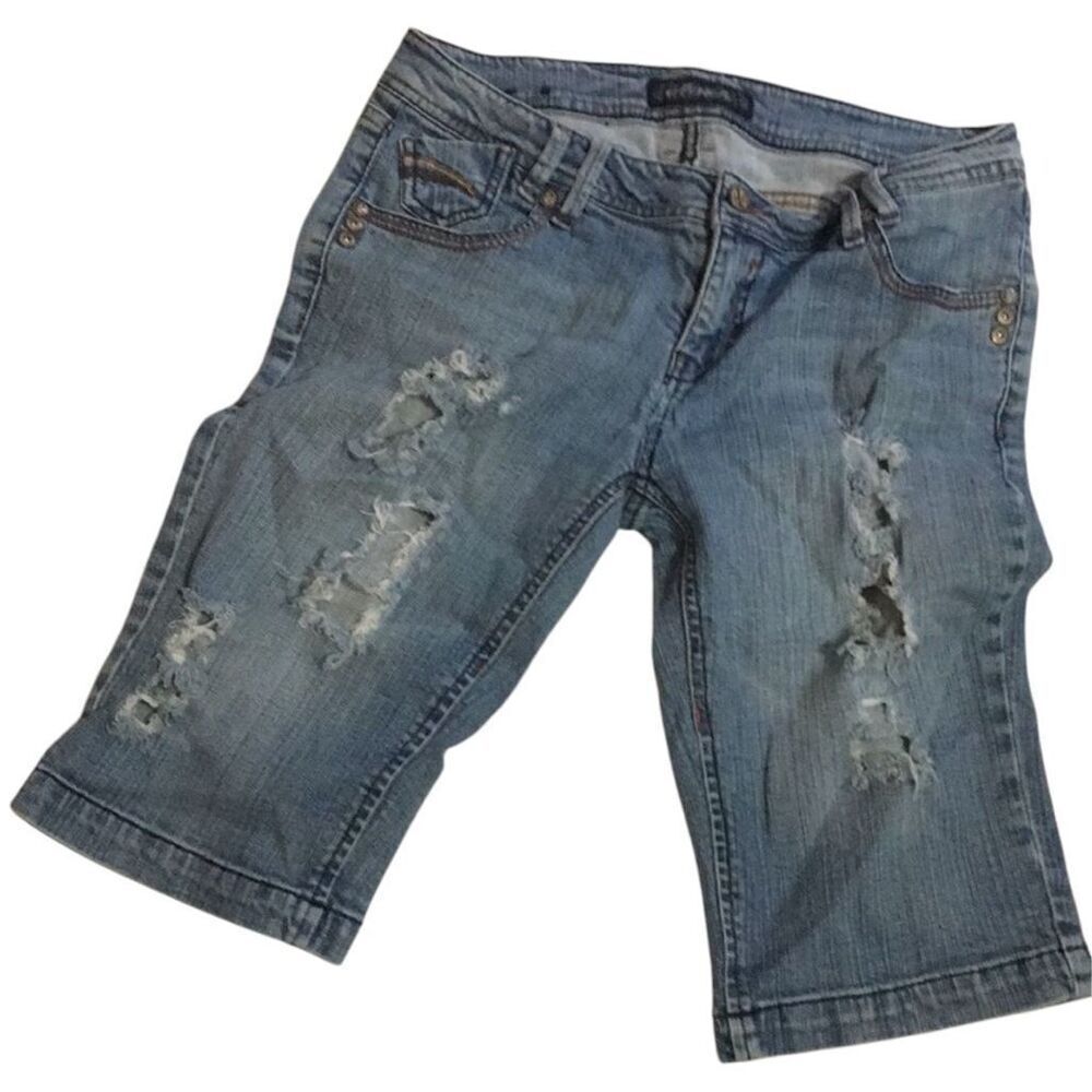 Clash Stretch Denim Distressed Bermuda Shorts 7